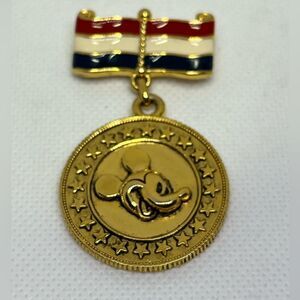 Vintage Disney Mickey Mouse Medal Enamel Dangle Brooch‎ Collectable Pin